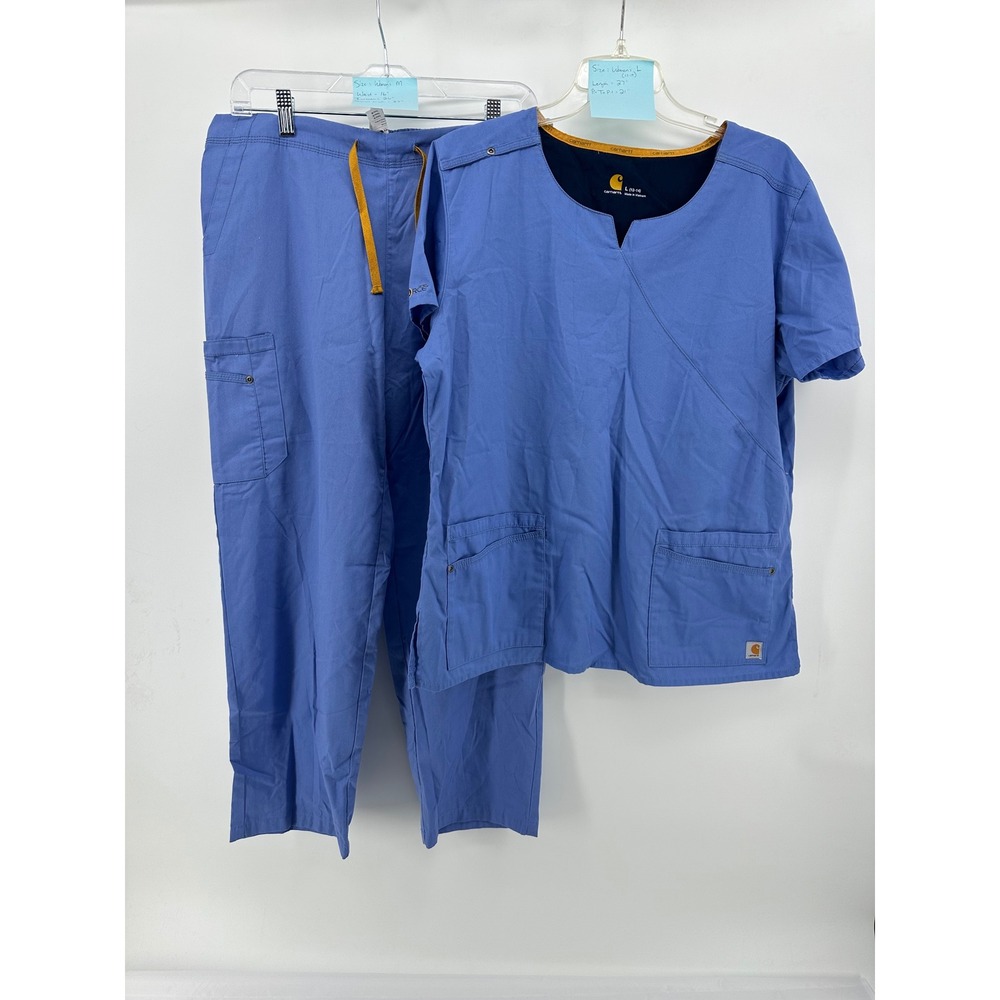Carhartt Force Womens Blue Scrub Set Top L Pants M Petite Medical Workwear